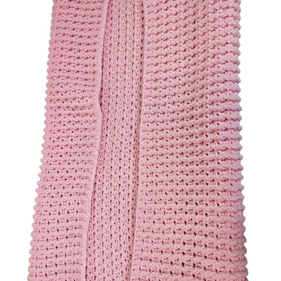 Handmade Light Pink Cable Knit Crochet Baby Blanket Throw Wrap 35"x34" Square - Picture 4 of 9